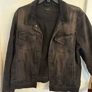 Distressed Denim Jacket, Plaid Collar - Distressed in all the right places